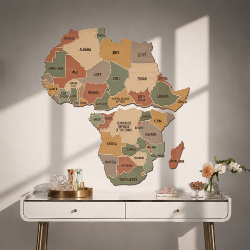 Colorful Africa Map Wall Decal for Travel Room Decor in an interior