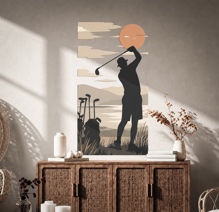 Golfer wall decal displayed in a room