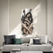 Seated guitarist wall decal in a home interior