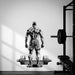 Black and white bodybuilder and barbell wall decal in a gym interior