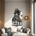 Sherlock Holmes 221B wall decal above a living room sofa