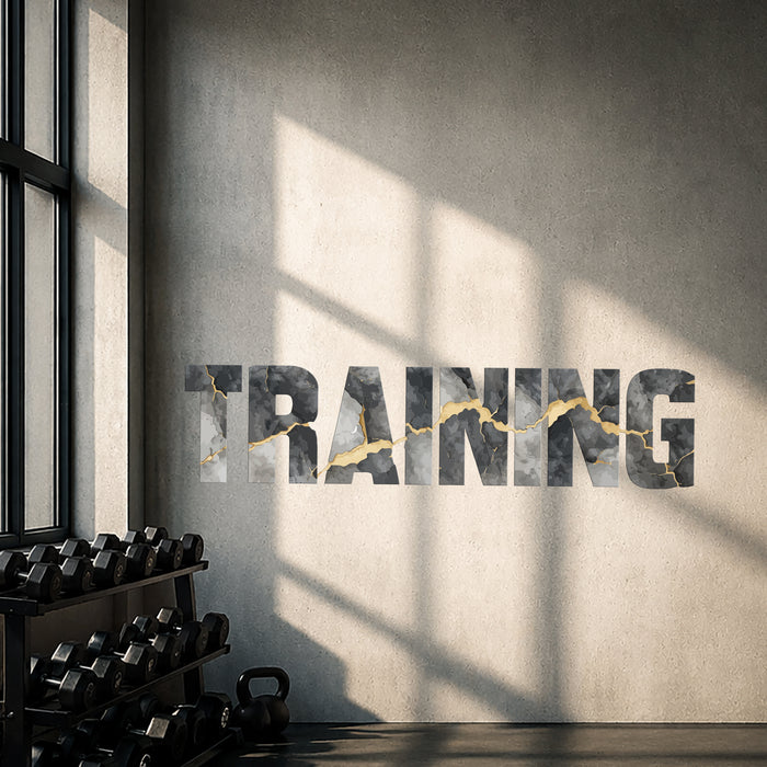 TRAINING typography wall decal on a bright gym wall