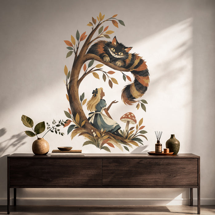 Colorful Storybook Cheshire Cat in a Tree Wall Decal in an interior, view 1