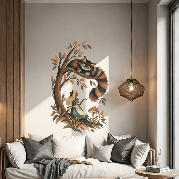 Colorful Storybook Cheshire Cat in a Tree Wall Decal in an interior, view 2
