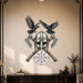 Colorful Nordic Viking Helmet and Ravens Wall Decal in an interior, view 2