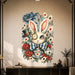 Colorful Wonderland Rabbit and Floral Art Wall Decal in an interior, view 1