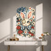 Colorful Wonderland Rabbit and Floral Art Wall Decal in an interior, view 2