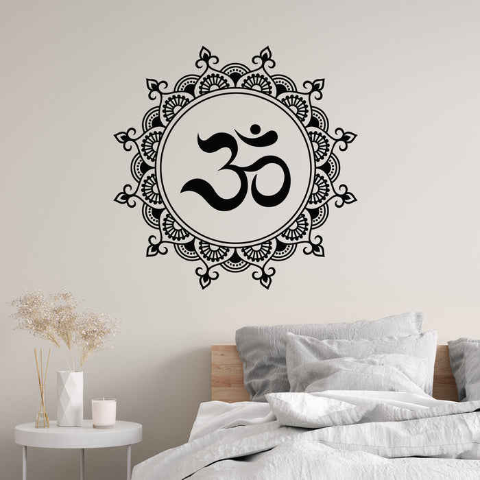 Vinyl Wall Decal Mantra Om Karma Floral Patterns Meditate Room Stickers Mural (g9252)
