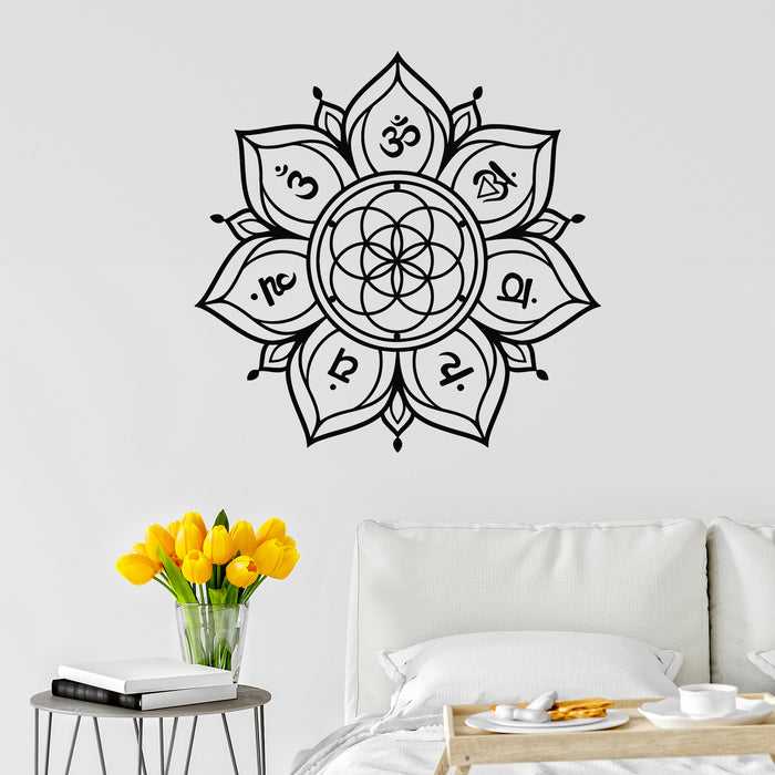 Vinyl Wall Decal Flower Mandala With Chakras Sacred Geometry Stickers Mural (g9471)