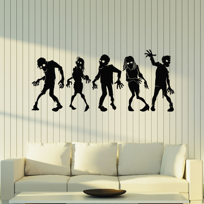 Vinyl Wall Decal Zombie Silhouette Apocalypse Horror Crowd Stickers Mural (g8714)
