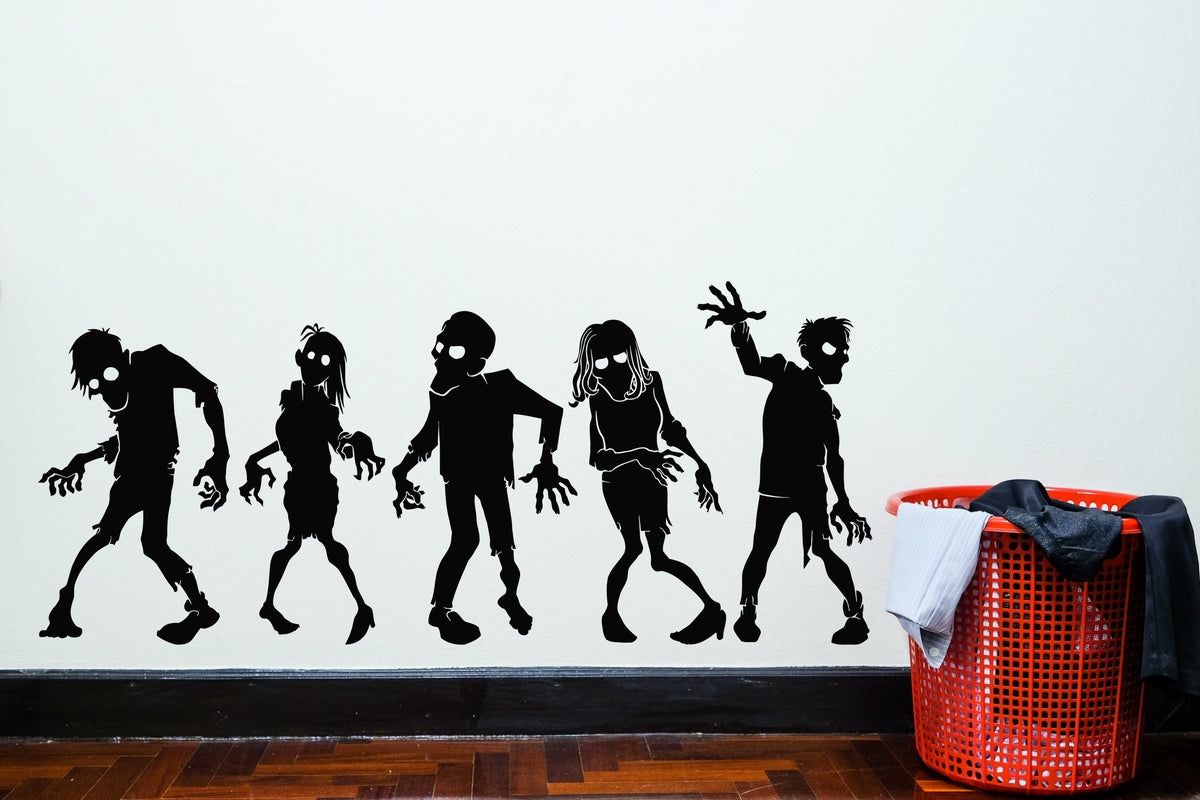 Vinyl Wall Decal Zombie Silhouette Apocalypse Horror Crowd Stickers Mu