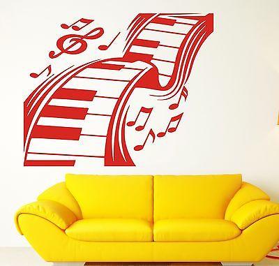 Wall Vinyl Sticker Decal Music Keyboard Keys Music Notes Treble Clef U ...
