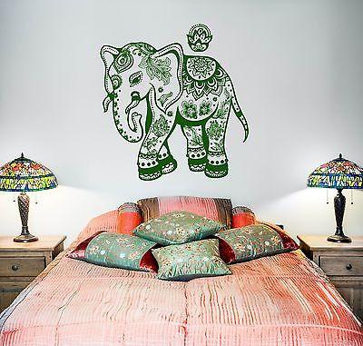 Wall Vinyl Elephant Floral Flower Tribal Ornament Mural Vinyl Decal Unique Gift (z3368)