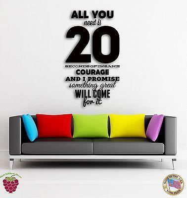 Wall Sticker Quotes Words Inspire All You Need Is 20 Seconds Of Insane  Unique Gift z1461