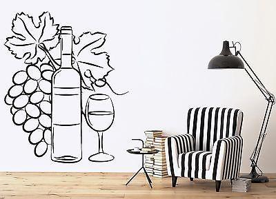 Wall Vinyl Sticker Wine Bottle Glass Bunch Grapes Decoration Kitchen Unique Gift (n091)