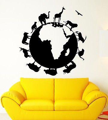 Vinyl Decal Wall Sticker Globe Earth Geography Africa Animal Planet Nature School Home Decor Unique Gift (ig2233)