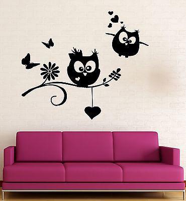 Wall Stickers Owls Birds Branch Heart For Kids Baby Room Vinyl Decal Unique Gift (ig1422)