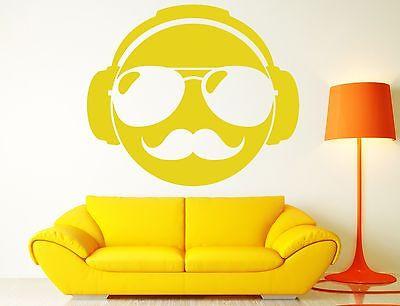 Wall Decal Vinyl Sticker Mustache Glasses Pilots DJ Headphones Unique Gift (n291)