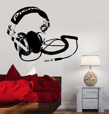 Wall Vinyl Music Headphones Head Phones Earphones Decal Unique Gift z3581
