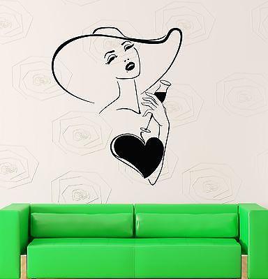 Wall Stickers Vinyl Decal Love Beautiful Sexy Girl in Hat Drink Unique Gift (ig1737)