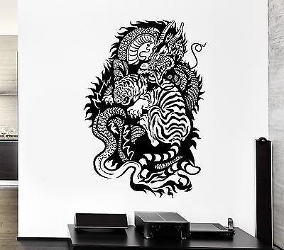 Wall Decal Dragon Tiger Fire Power China Fangs Mural Vinyl Stickers Unique Gift (ed065)