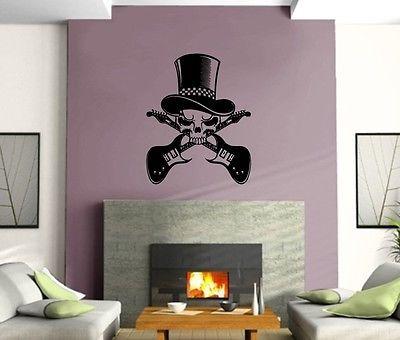 Wall Sticker Vinyl Decal Guitar Music Hard Rock Metal Skull Hat Unique Gift (ig1124)