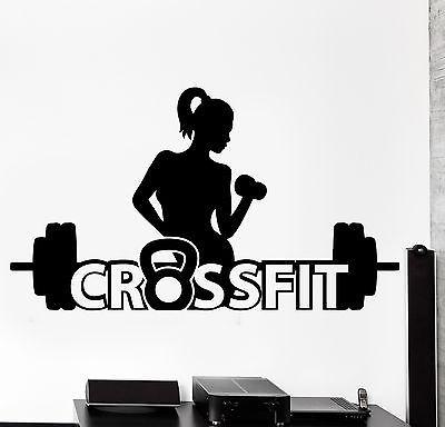 Wall Sticker Sport Crossfit Girl Barbell Dumbell Active Woman Vinyl Decal Unique Gift z2980