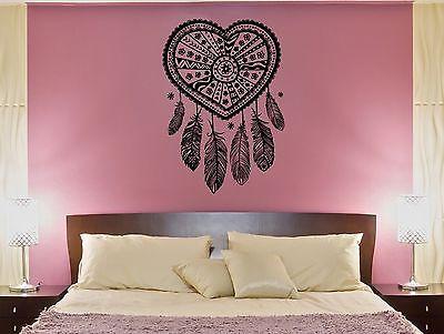 Wall Decal Love Catcher Heart Patterns Plumage Bedroom Vinyl Stickers Unique Gift (ed112)