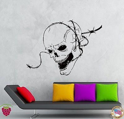 Wall Stickers Vinyl Decal Skull Barbed Wire Zombie Creepy Scary Decor (z2137)