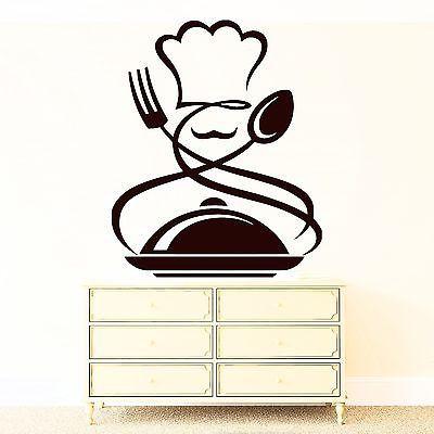 Wall Sticker Vinyl Decal Cook Chef Hat Mustache Spoon Fork Dish Unique Gift (n189)