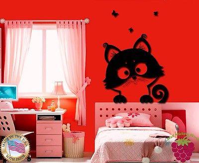 Wall Stickers Vinyl Decal Cat With Butterflyes Pets Funny Cute Unique Gift (z1728)