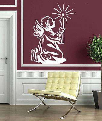 Wall Vinyl Sticker Decal Angel With Wings Christmas Star Light Miraculous Unique Gift (n335)