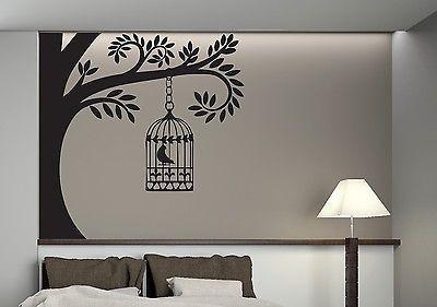 Wall Stickers Vinyl Decal Tree Branch Cage Bird Sings Nightingale Unique Gift (n165)