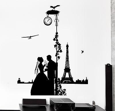 Wall Decal Paris France Clocks Midnight Romantic Love Airplane Vinyl Decal Unique Gift z3114