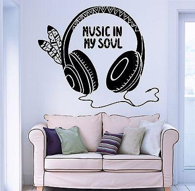 Wall Decal Music Headphones Feather Soul Guaranteed Quality Vinyl Sticker Unique Gift z3584