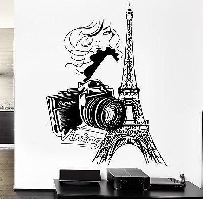Wall Decal Paris Eiffel Tower France Camera Vintage Sexy Girl Romantic Unique Gift z2843