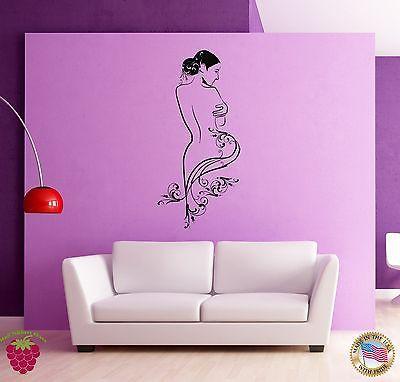 Wall Stickers Vinyl Naked Girl Woman Female Flowers Beauty (z1647)