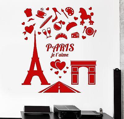Wall Stickers Paris France Eiffel Tower Arc de Triomphe Vinyl Decal Unique Gift (ig2010)
