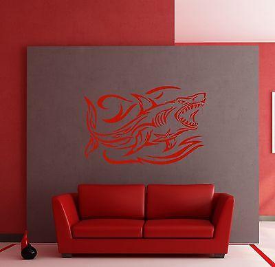 Wall Stickers Shark and Waves Ocean Predator Marine Art Mural Vinyl Decal Unique Gift (m288)