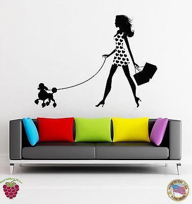Wall Stickers Vinyl Decal Fashion Girl With Poodle And Shopping Bags Unique Gift (z1779)