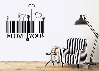 Wall Vinyl Sticker Decor Love Confession Stylized Barcode Hearts Florets Unique Gift (n089)