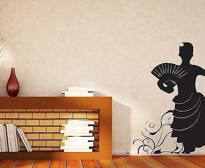 Wall Sticker Vinyl Decal Beautiful Girl Dancing Flamenco Fan Fluffy Dress Unique Gift (n113)