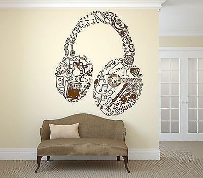 Wall Sticker Vinyl Decal Decor Headphones Rock Pop Music Notes TV Mural Unique Gift (m354)