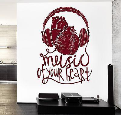 Wall Vinyl Music Headphones Listen To Your Heart Guaranteed Quality Decal Unique Gift z3569