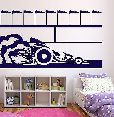 Wall Sticker Vinyl Decal Race Car Flags Trail the brakes tires Unique Gift (n243)