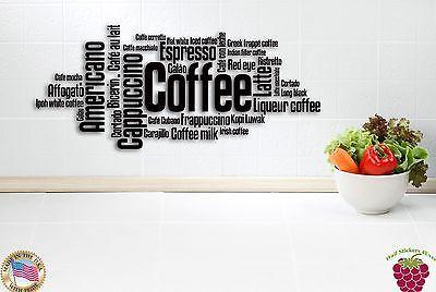 Wall Sticker Coffee Cappuccino Americano Words Quotes for Kitchen Unique Gift z1348