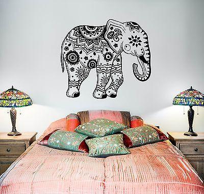 Wall Vinyl Elephant Flower Tribal Ornament Mural Vinyl Decal Unique Gift (z3365)