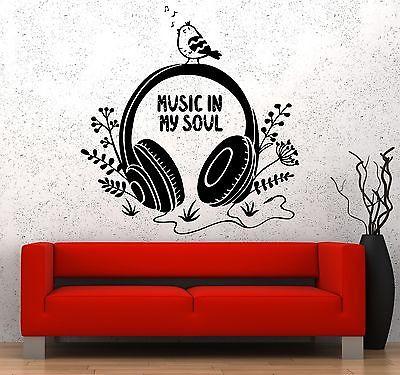 Wall Vinyl Music In My Soul Bird Headphones Notes Flower Decal Unique Gift z3566