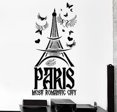 Wall Decal Paris France Eiffel Tower Most Romantic City Love Vinyl Decal Unique Gift (z3125)