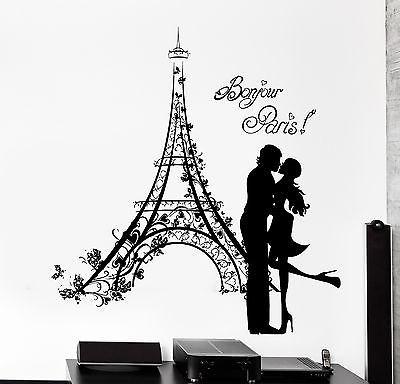 Wall Decal Paris France Kissing Couple Eiffel Tower Vinyl Decal Unique Gift (z3141)